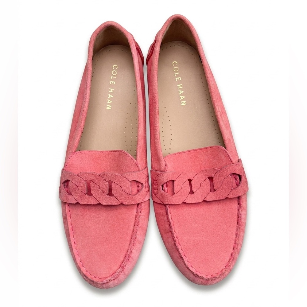 Cole Haan Evelyn Chain Driving Loafers Camelia Rose Pink Suede - 8.5